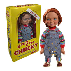 Mezco Chucky Good Guys 15-inch talking doll with authentic likeness for collectors.