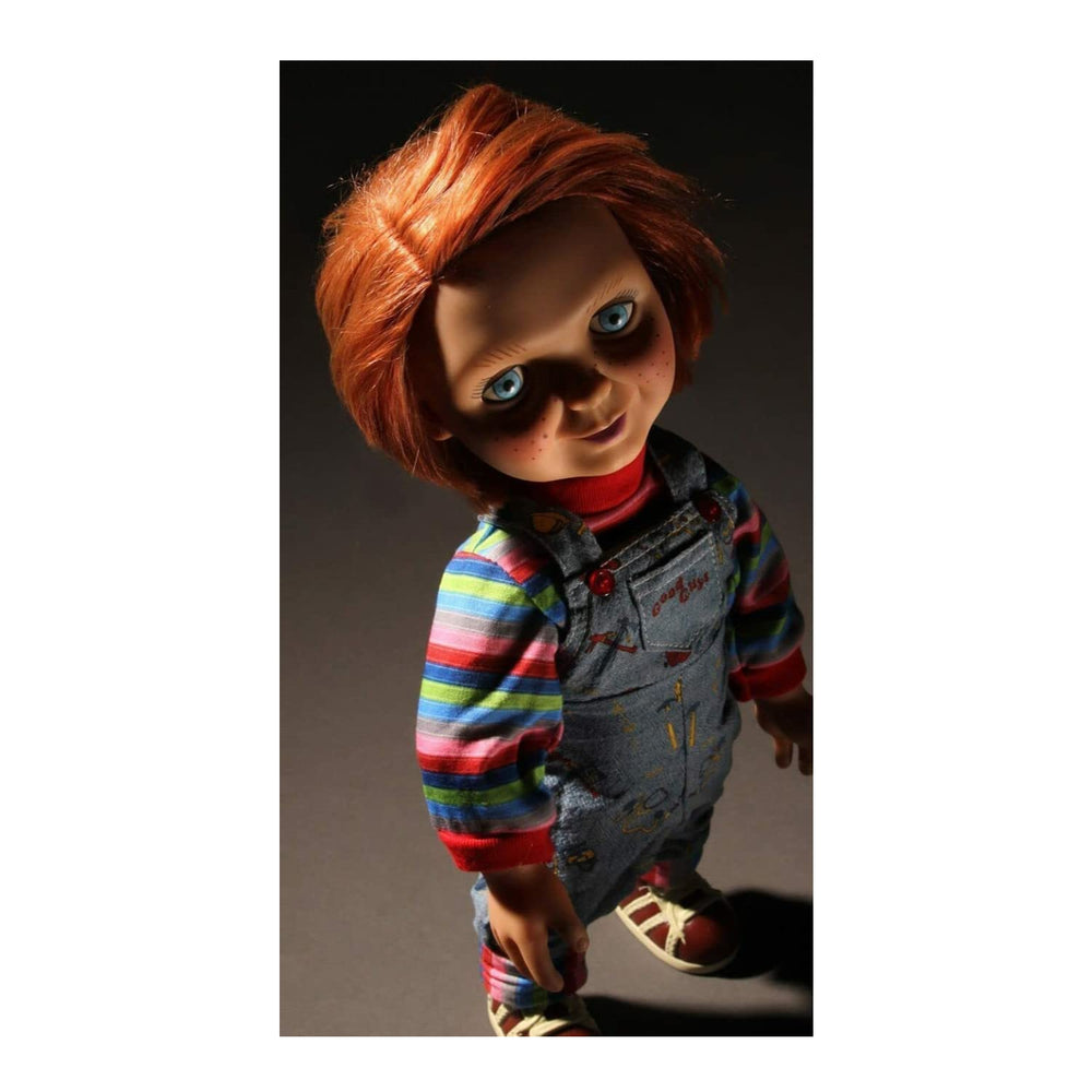 Mezco Chucky iconic outfit detail for collectors shelves.