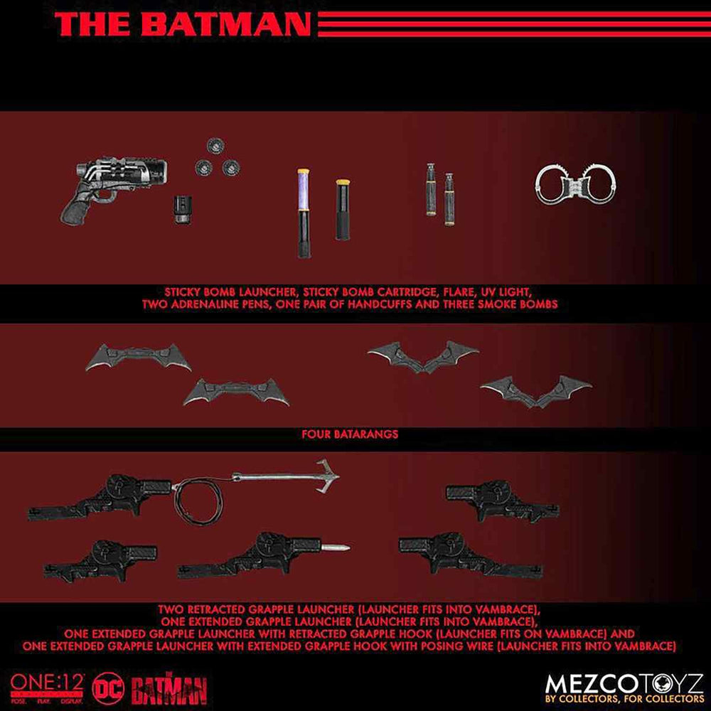 Mezco Cosmic Group Figures Batman Vengeance grappling launcher enhances action setups.