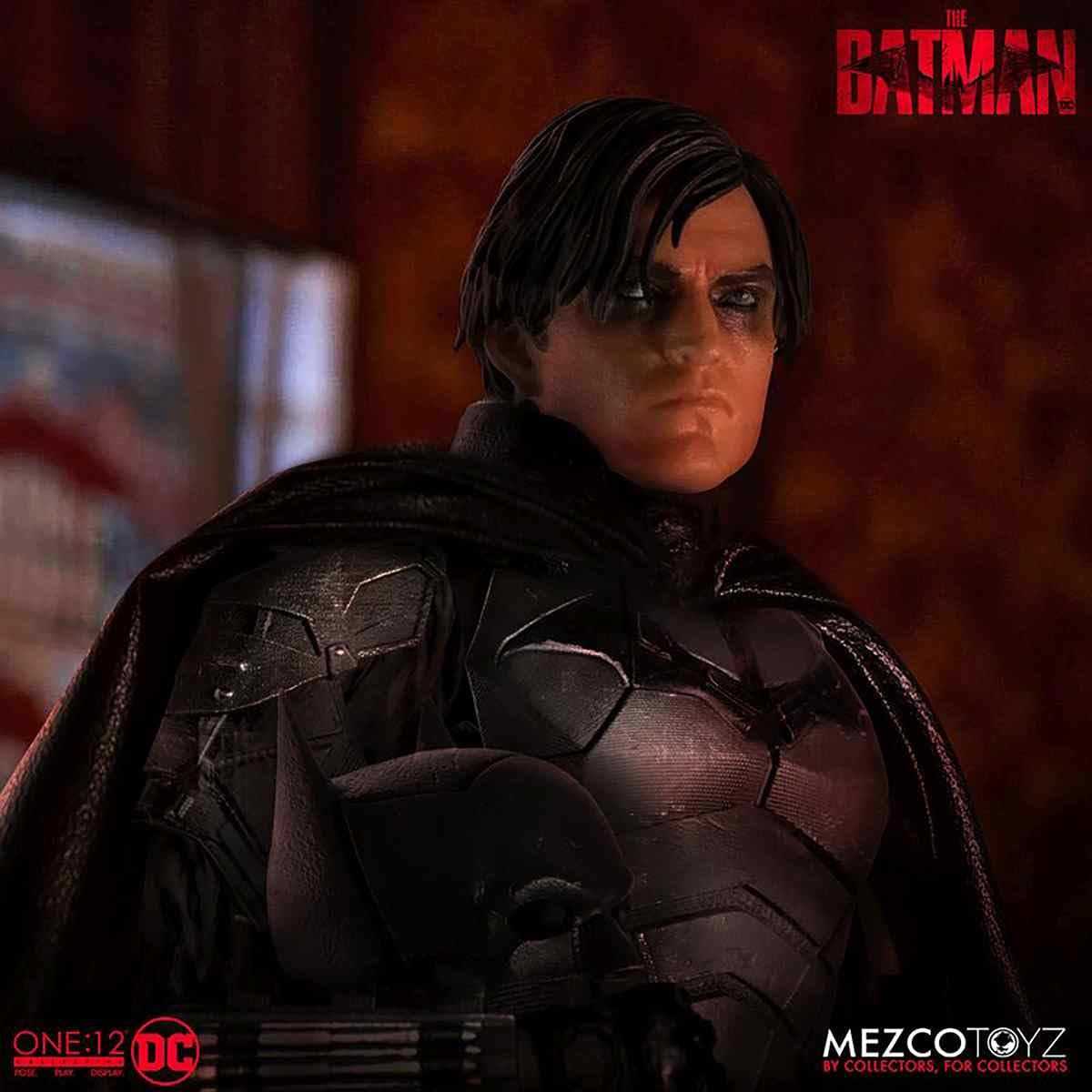 Mezco Cosmic Group Figures Batman Vengeance head portraits show Bruce Wayne likeness.