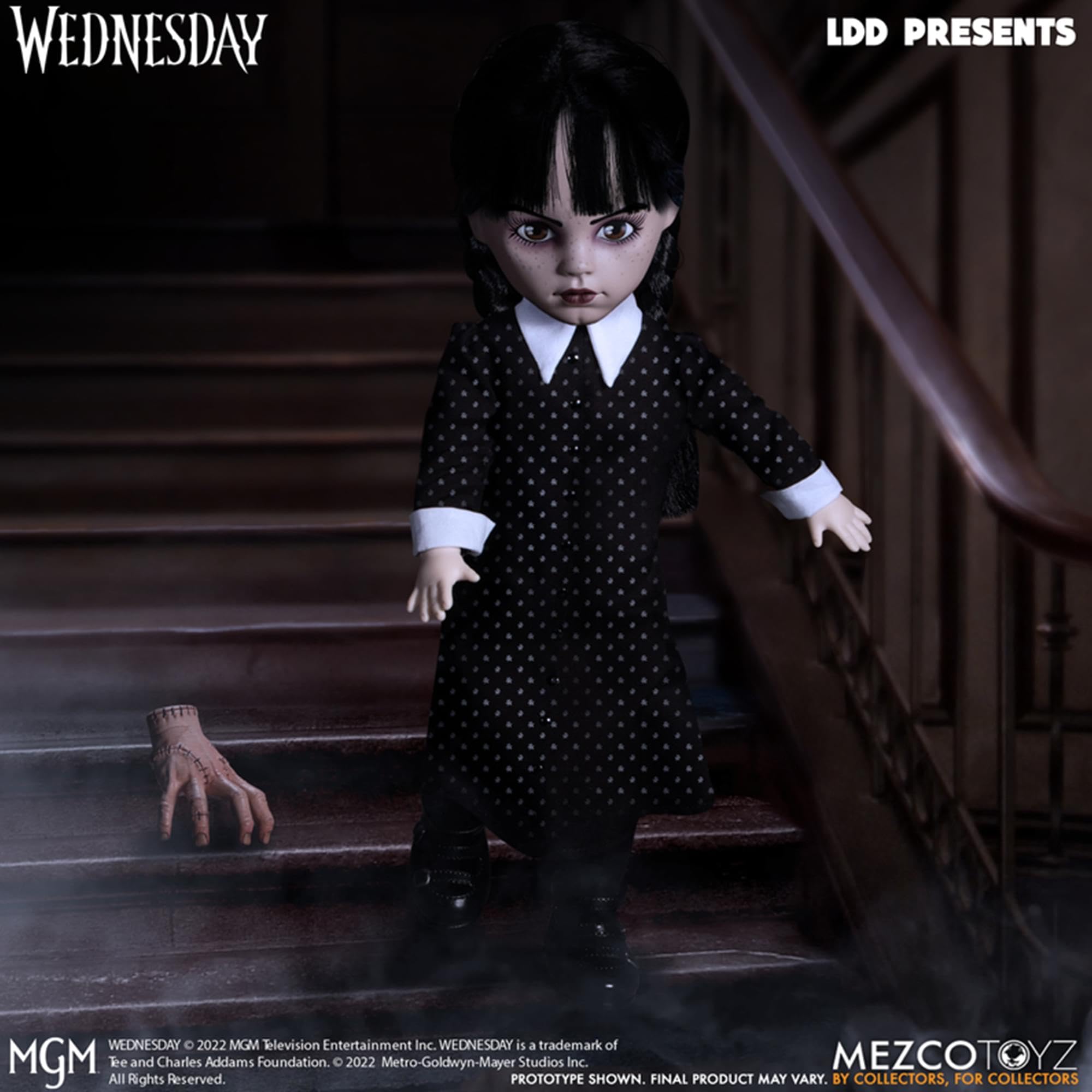 Mezco Wednesday gift box packaging enhances gifting and shelf appeal.