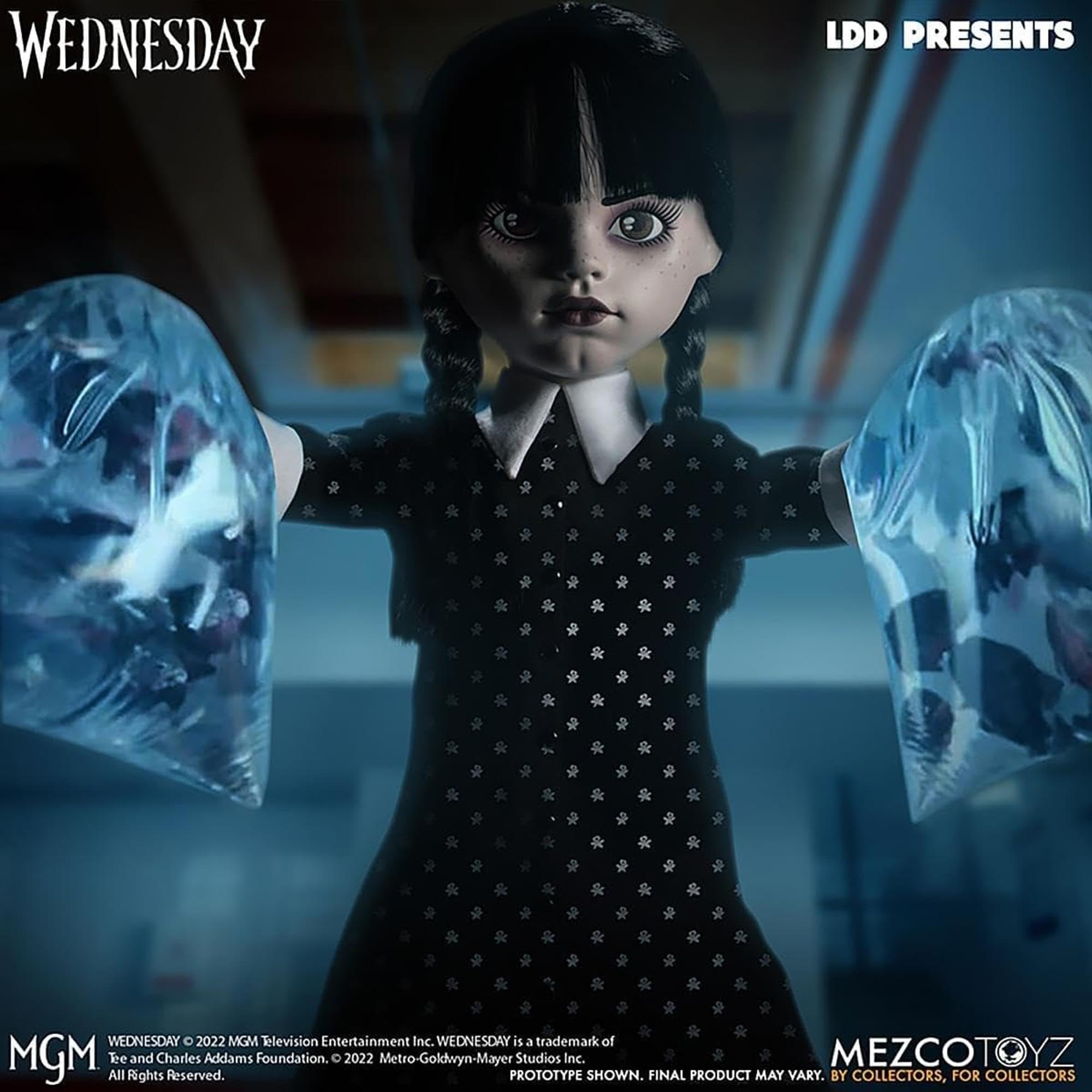 Mezco Wednesday doll packaging inside shows ready-to-present packaging.