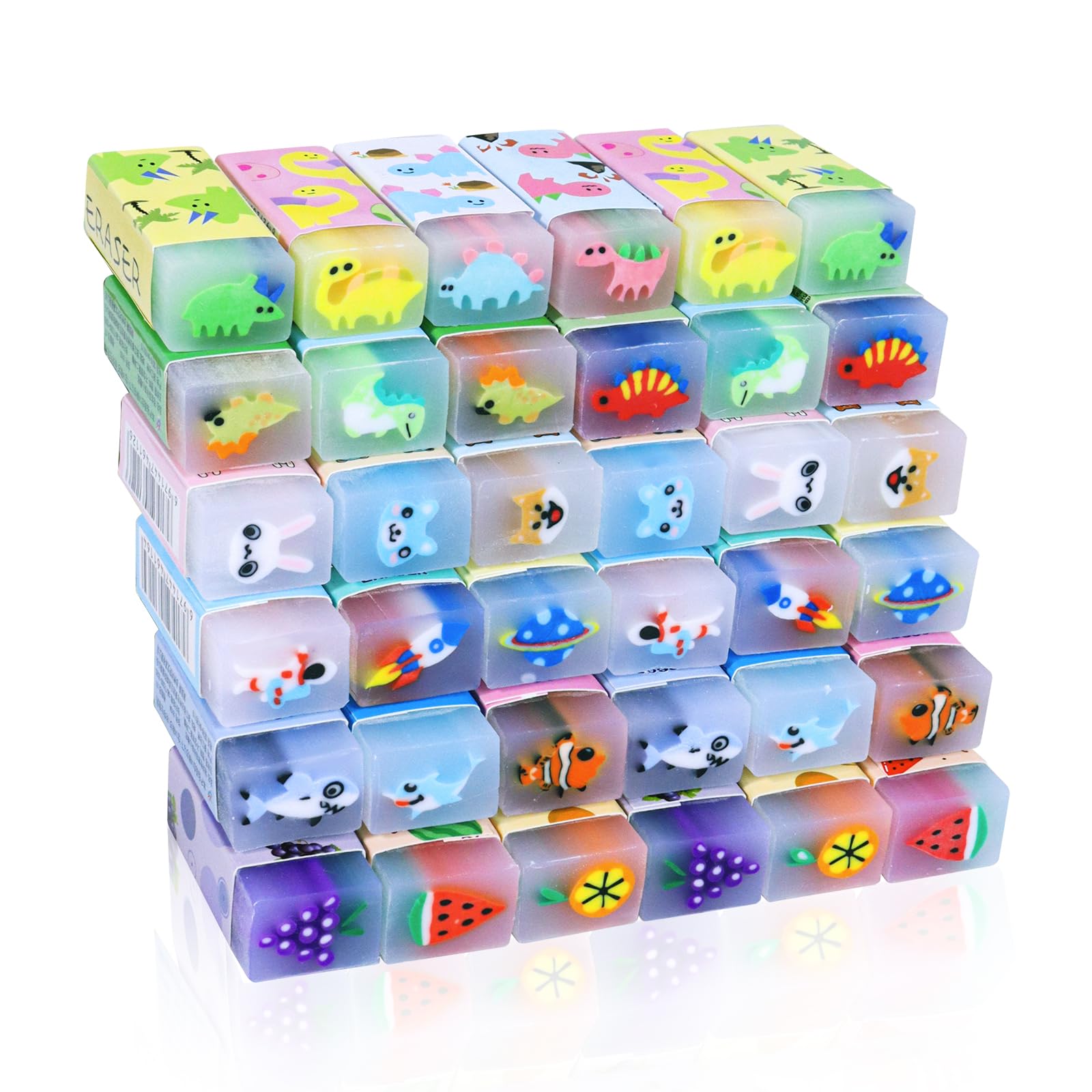 MEZHOBBY 35pcs cute animal erasers pack for classroom fun and colorful note-taking.