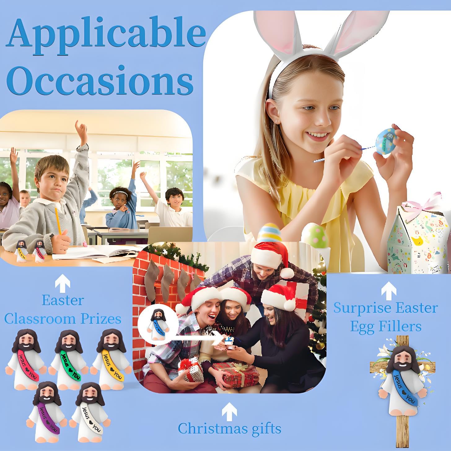 Mezzoia sky blue Jesus figure for calm classroom decor.