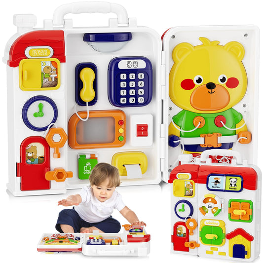 MFEESYOB Montessori busy board with musical buttons enhances fine motor skills.