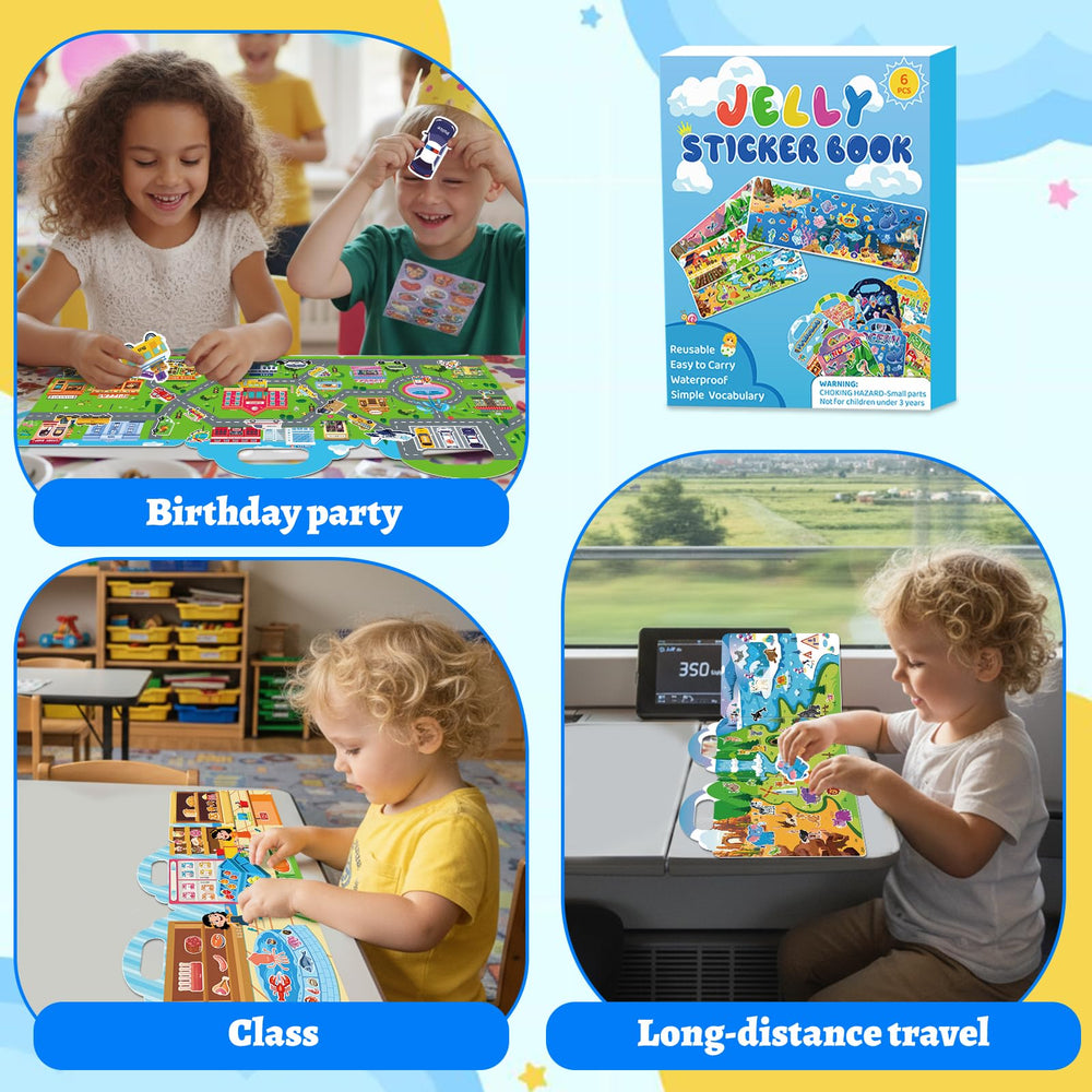 Mfmiudole jelly reusable sticker book animals theme enhances sensory exploration