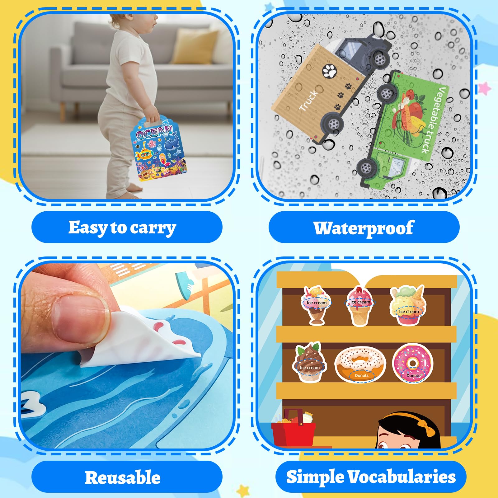 Mfmiudole jelly reusable sticker book ocean scene provides calm focus during playtime