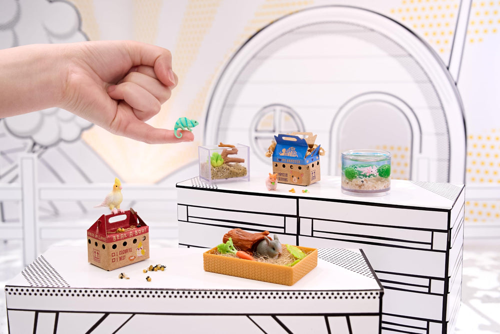 MGA's Miniverse bunny with cozy log enclosure invites snug habitat design.