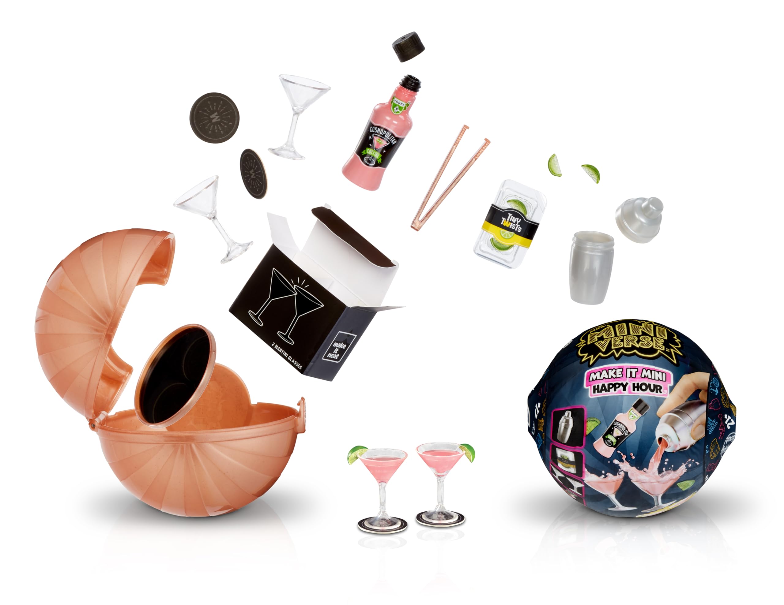 MGA's Miniverse Make It Mini Happy Hour ball unboxing reveals a surprise cocktail miniature for display