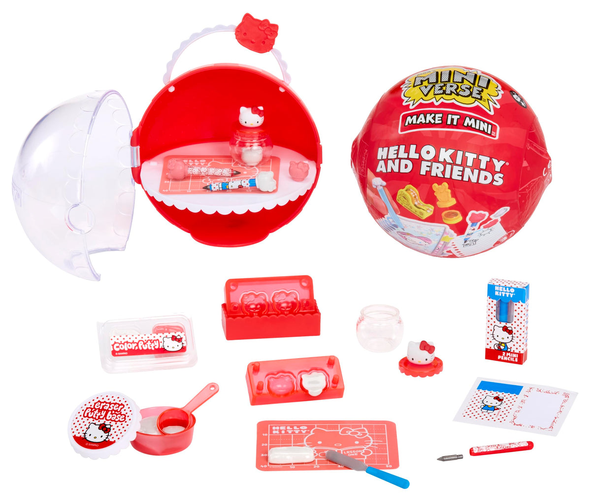 Make It Mini Hello Kitty Series 3 unboxing ball by MGA's Miniverse shows mini stationery ideas.