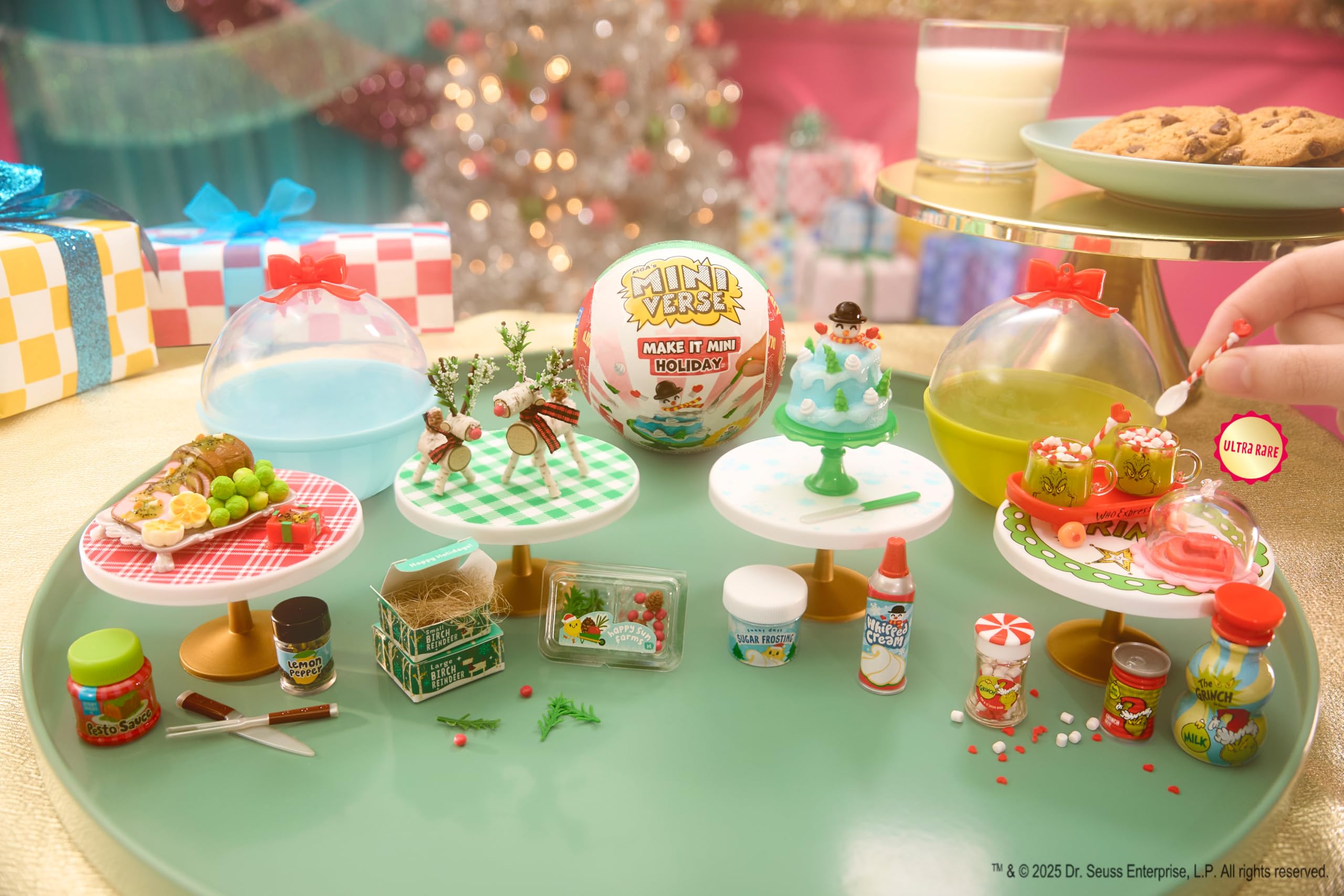 MGA's Miniverse Make It Mini Holiday resin pieces curing under sun