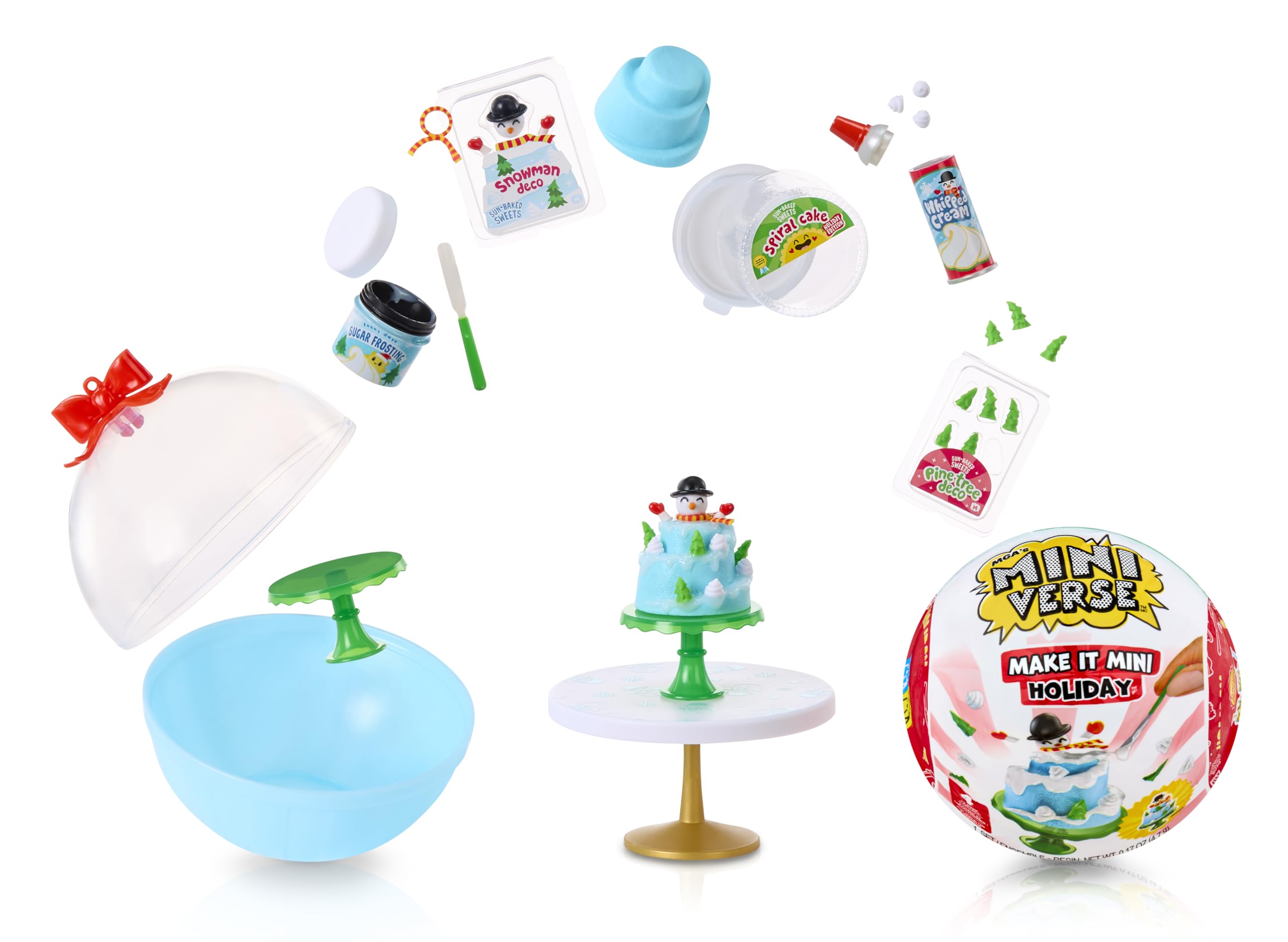 MGA's Miniverse Make It Mini Holiday unboxing ball revealing a festive mini scene