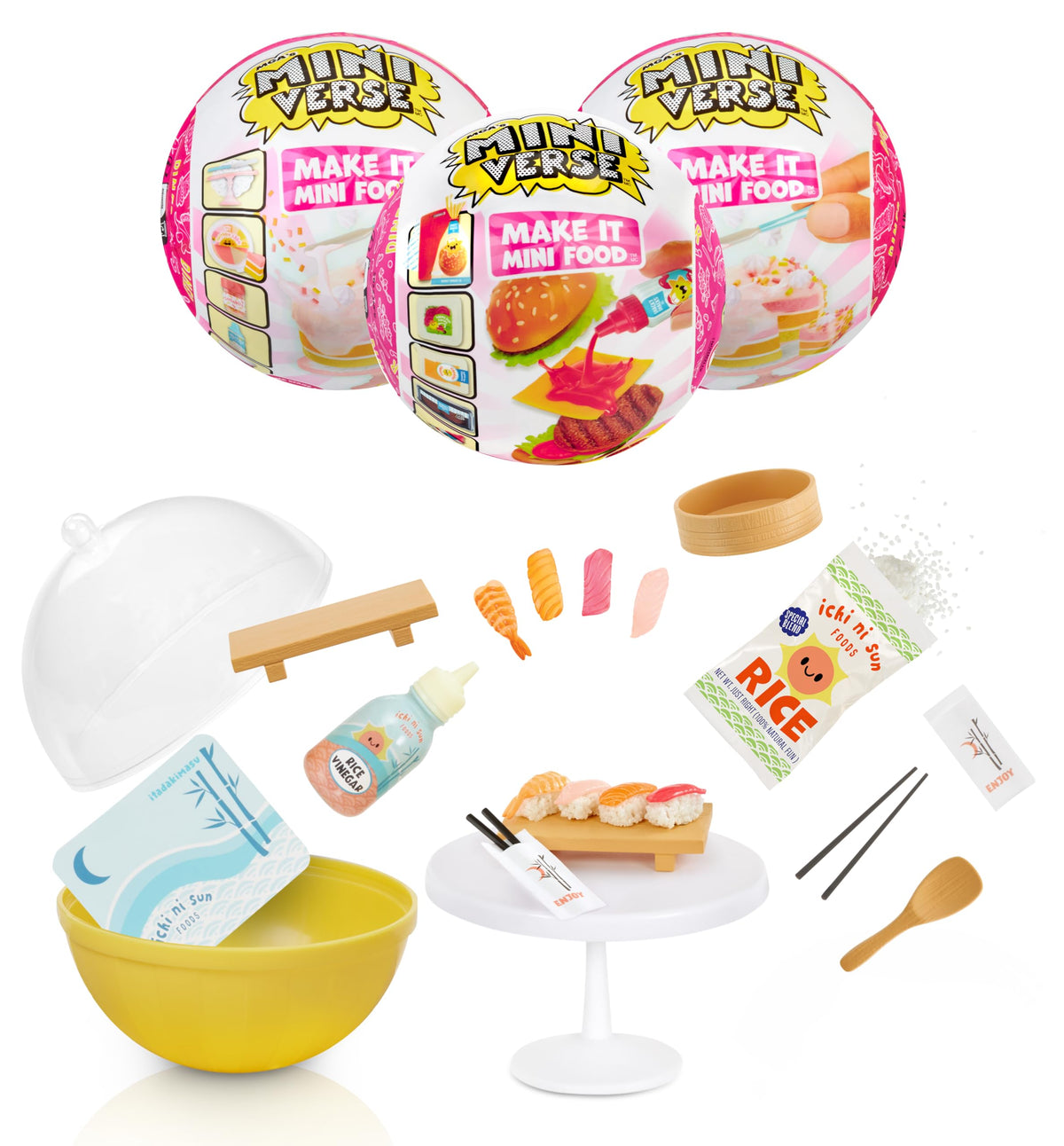 MGA's Miniverse Make It Mini Sushi unbox reveals tiny collectibles for display.