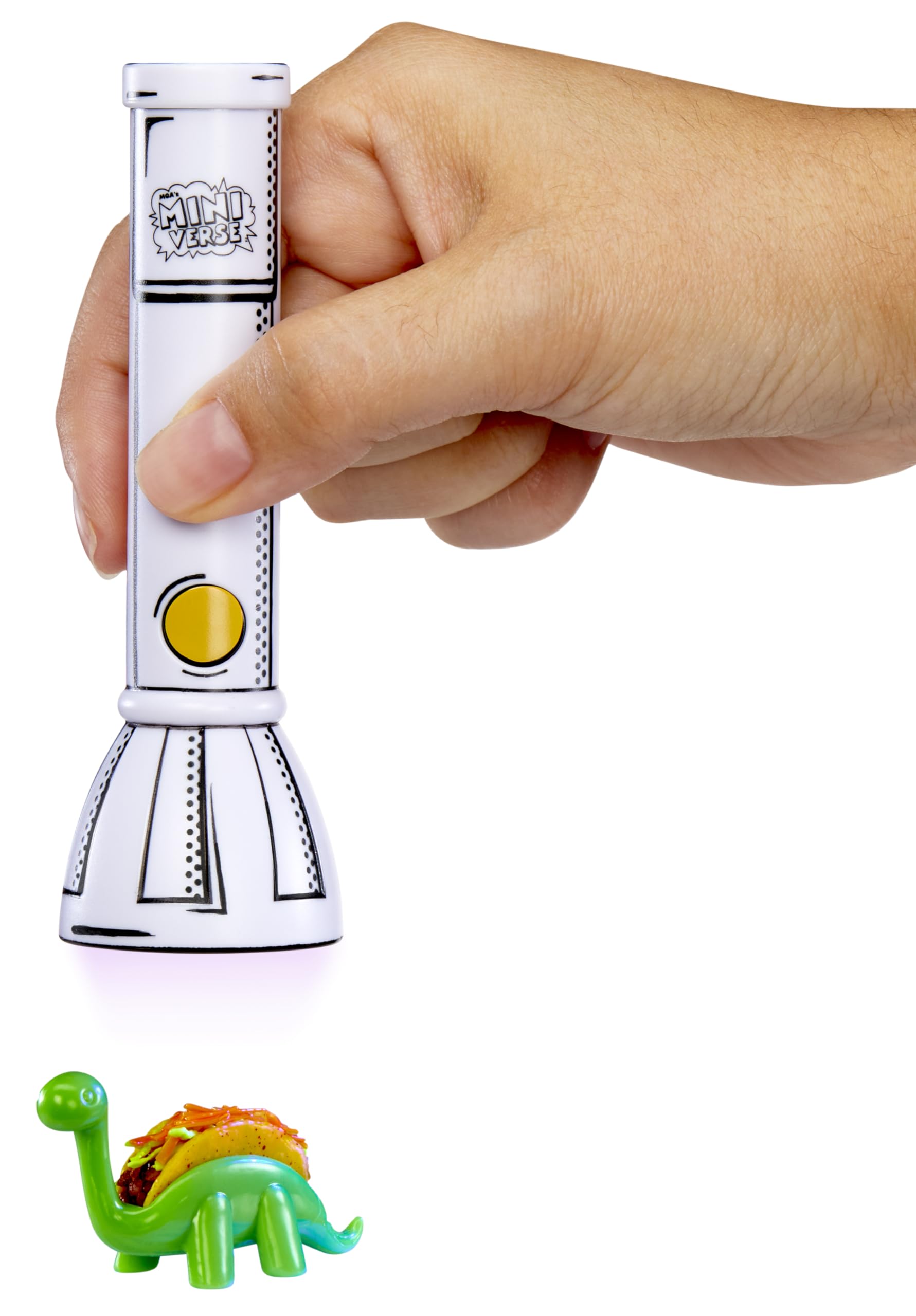 MGA's Miniverse Make It Mini UV Light usage closeup showcasing one-button operation
