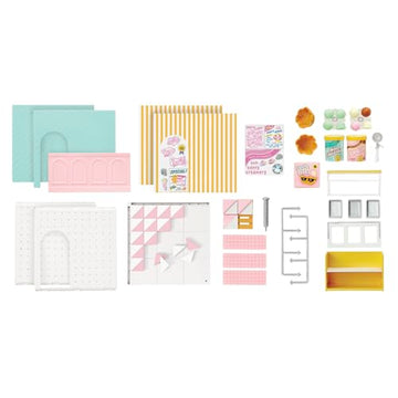 MGA's Miniverse Pizza Shop wallpaper design creates complementary textures.