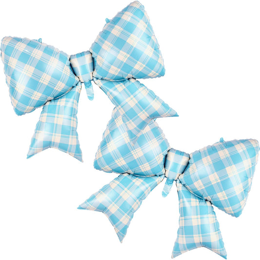 MGJSRNH giant blue plaid bow balloon acts as a striking 38-inch centerpiece