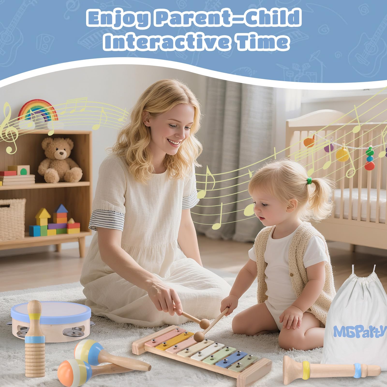 MGparty wood sounder produces crisp tones perfect for cognitive rhythm games.