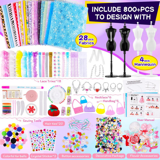 MGparty doll clothes kit with 28 fabrics to create varied outfits and textures