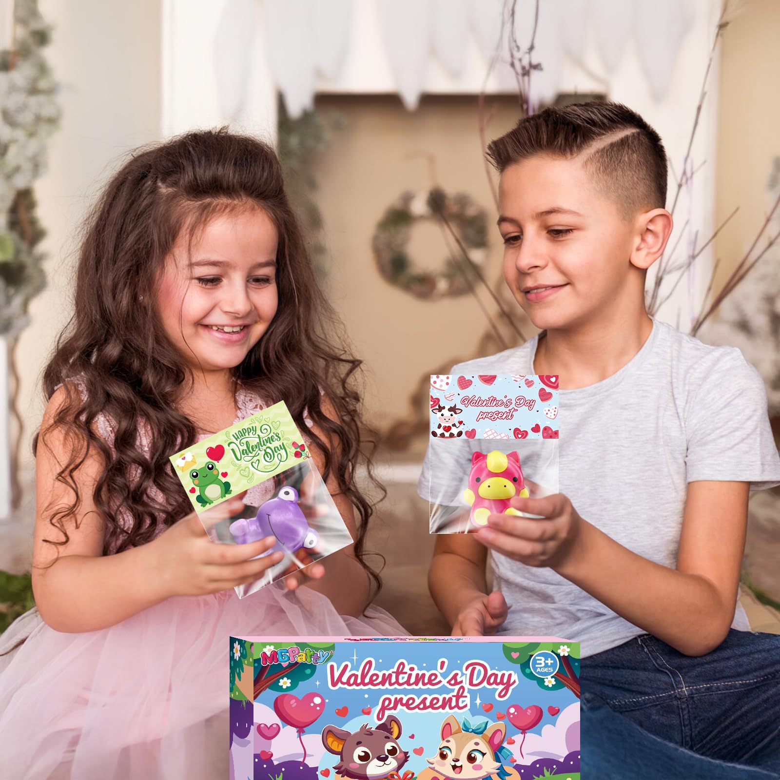 MGparty gift-card with matching message for classroom exchanges.
