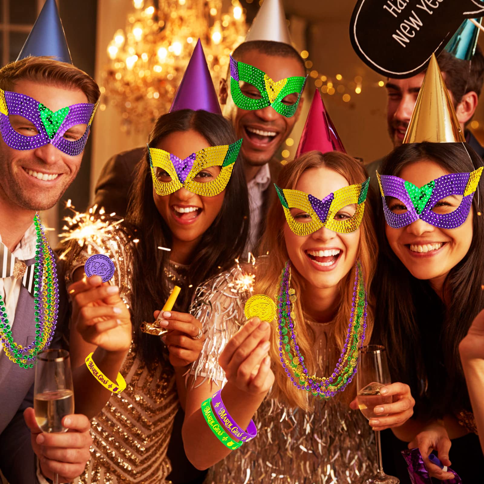 MGparty Mardi Gras colors green gold purple create festive atmosphere