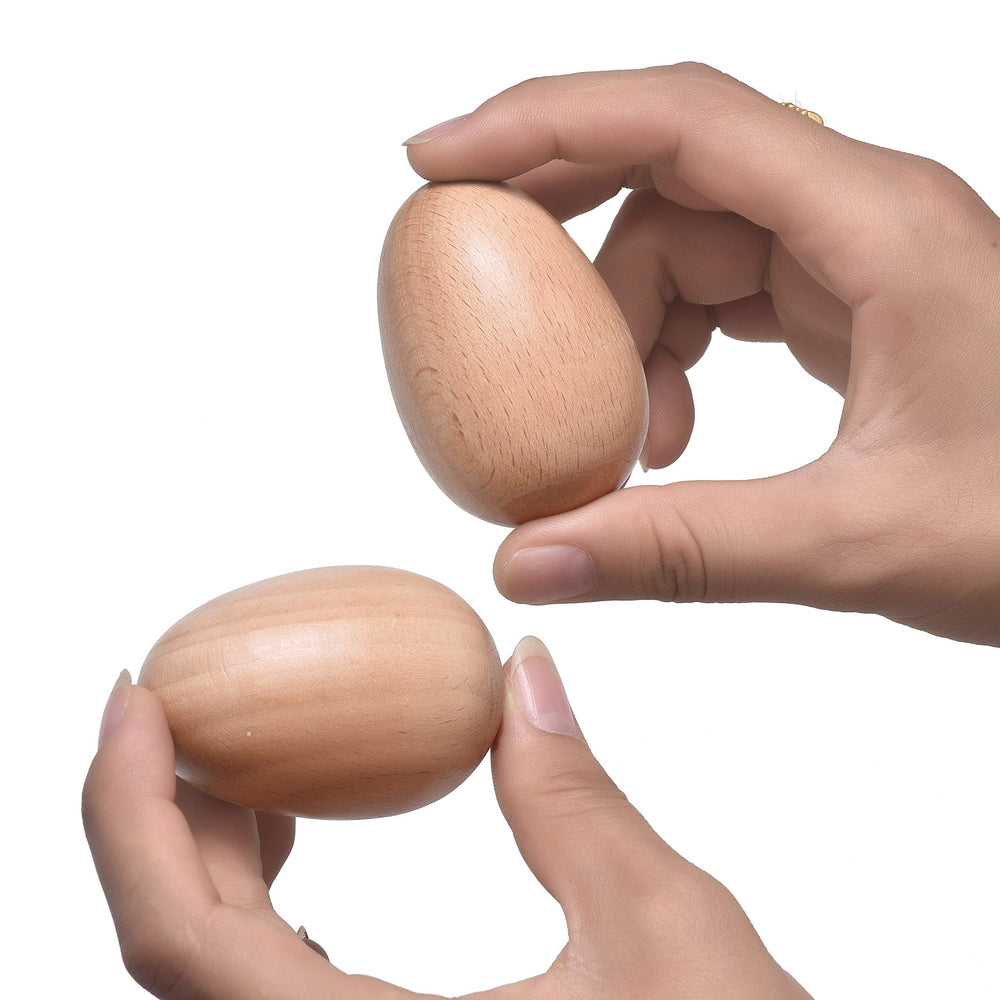 MGTECH wood egg shaker close-up showing smooth finish and mellow sound potential.