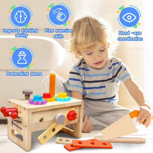 Mgtfbg Kids Tool Set box open with a small workbench for creative building