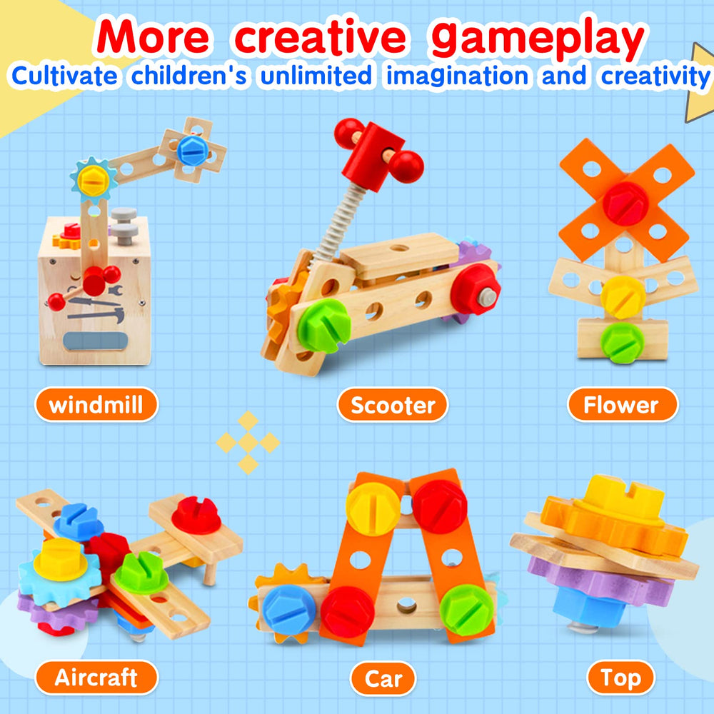 Mgtfbg child playing with tools to pretend-build and develop focus