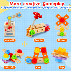 Mgtfbg child playing with tools to pretend-build and develop focus