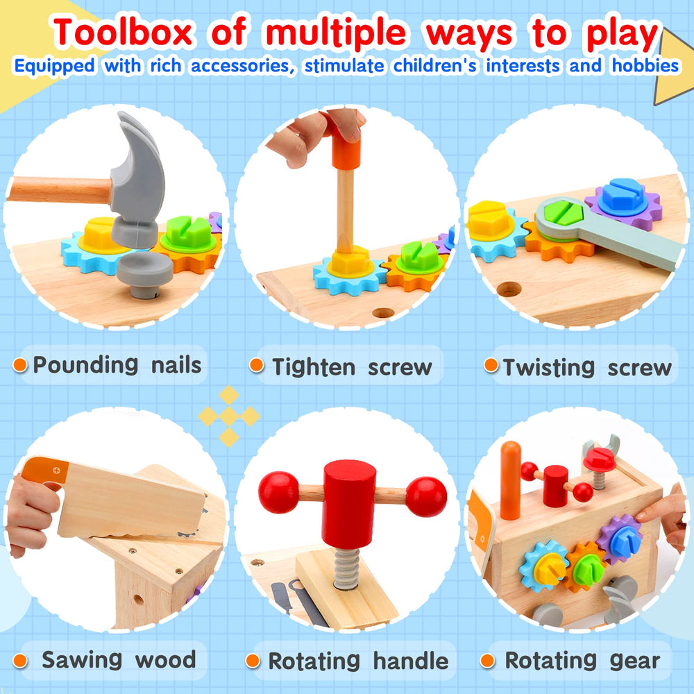 Mgtfbg wooden tools assortment including screwdriver, hammer and wrench for pretend construction