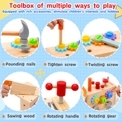 Mgtfbg wooden tools assortment including screwdriver, hammer and wrench for pretend construction