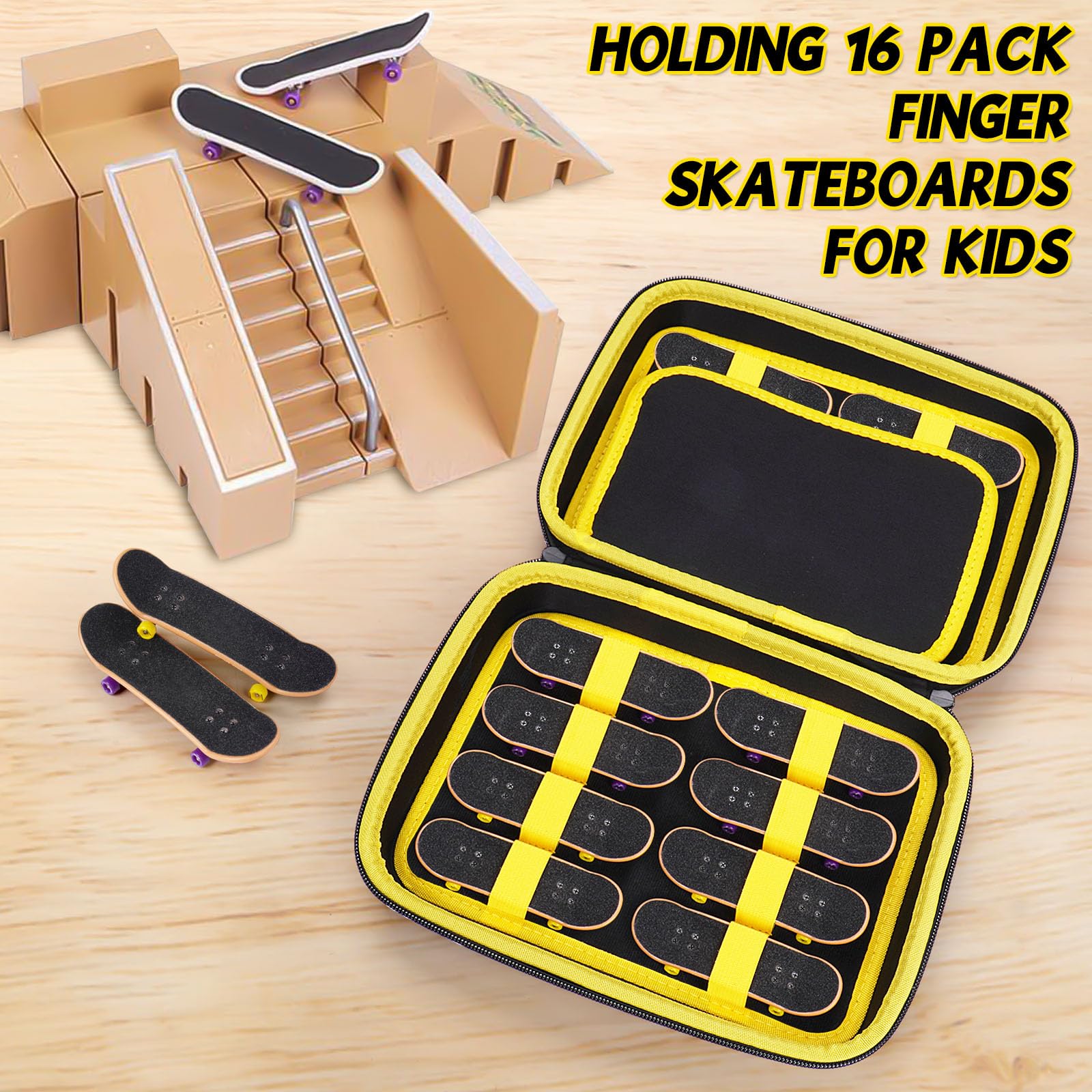 MGZNMTY teck deck case interior holds 16 boards with anti-scratch protection.