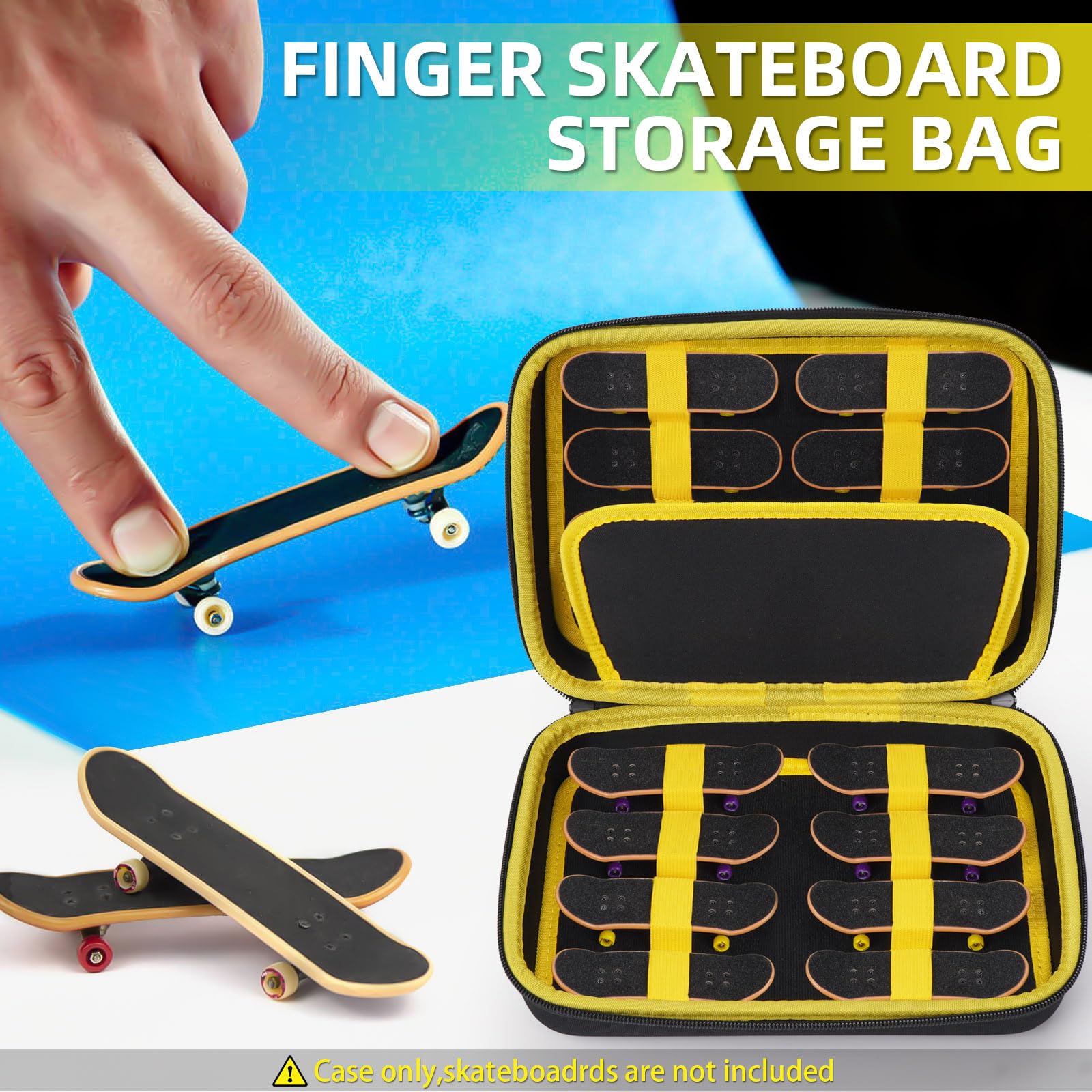 MGZNMTY teck deck case open lid, organized interior for 16 finger boards.