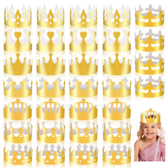 MGZTTHW gold paper crowns set with 32 royal designs for kids' party fun