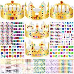 MGZTTHW gold paper crowns kit front view, 35 pieces, ideal for personalized party fun.