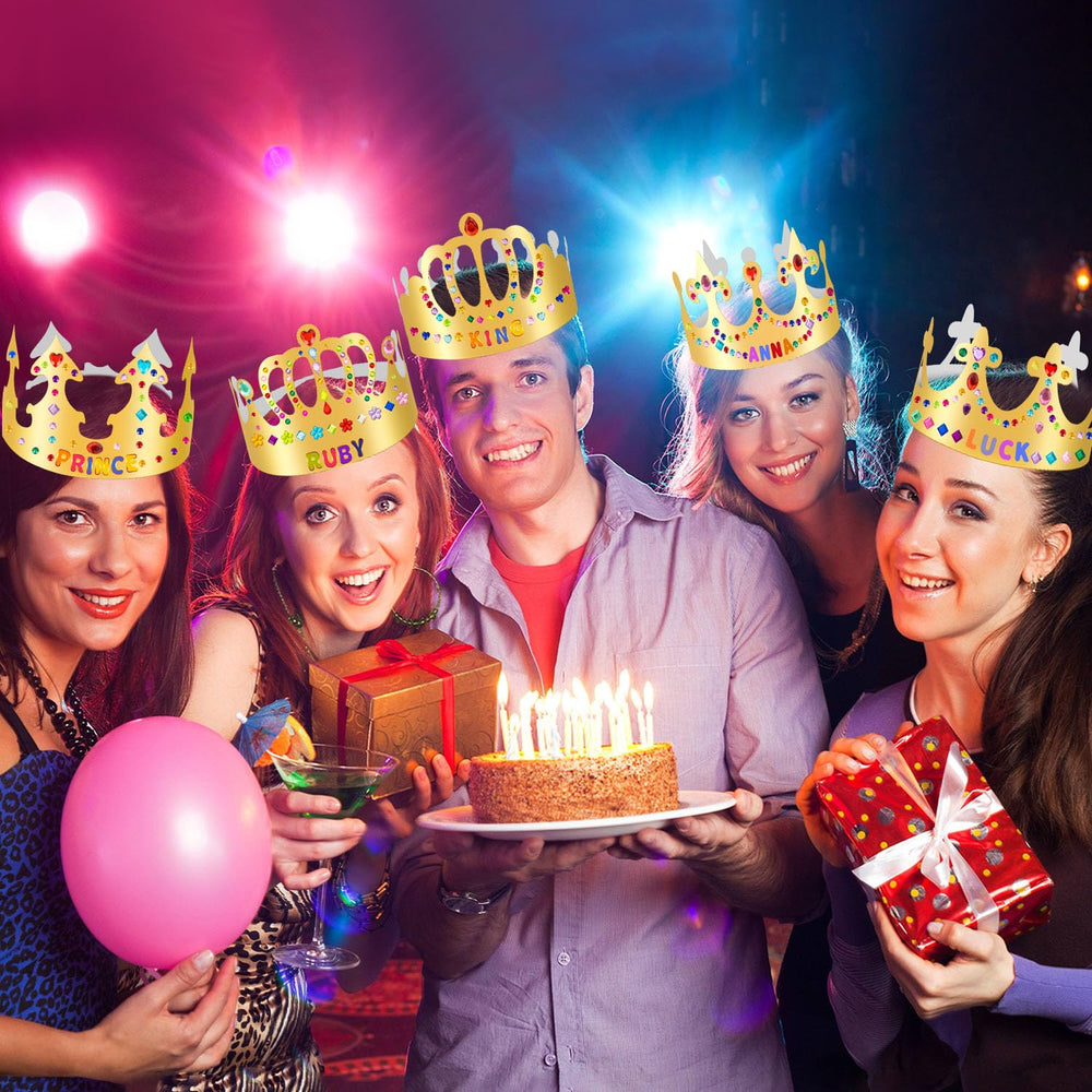 MGZTTHW party-ready crowns shown in a birthday and classroom setting.