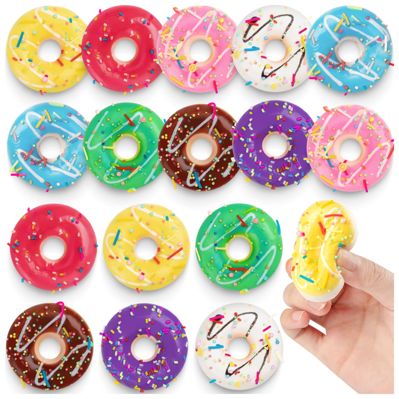 MGZTTHW Rainbow Donut Stress Ball with bright colors and soft foam for playful relief.