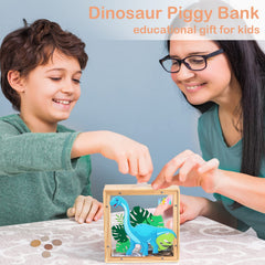 MHJY piggy bank dinosaur blue side view, kid-friendly size for easy handling