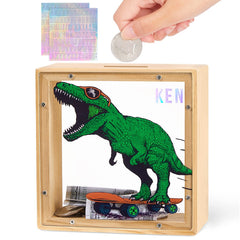 MHJY piggy bank dinosaur-green design with viewable savings to encourage early money habits.
