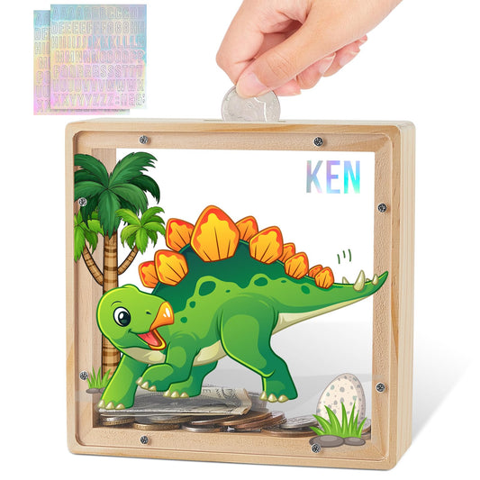MHJY dinosaur piggy bank in green-yellow invites kids to save with curiosity.