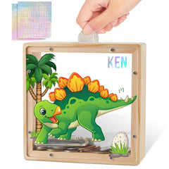 MHJY dinosaur piggy bank in green-yellow invites kids to save with curiosity.