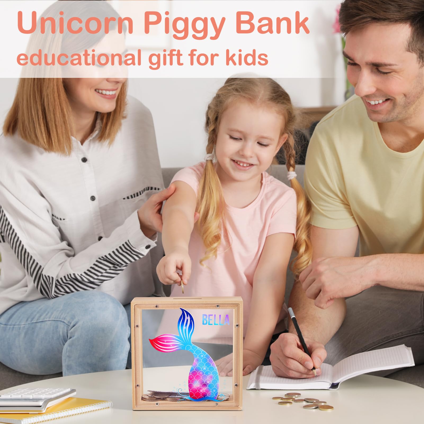 MHJY piggy bank includes DIY stickers for personalized savings
