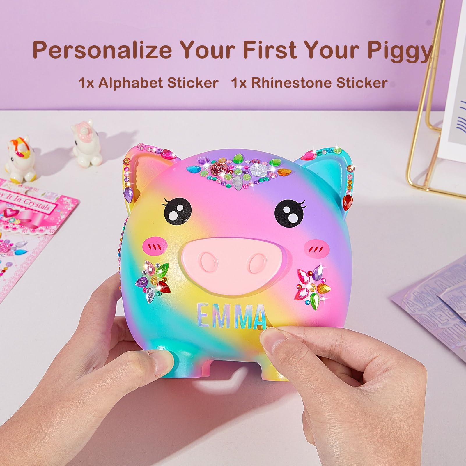 MHJY piggy bank with DIY stickers for personalization and engagement.