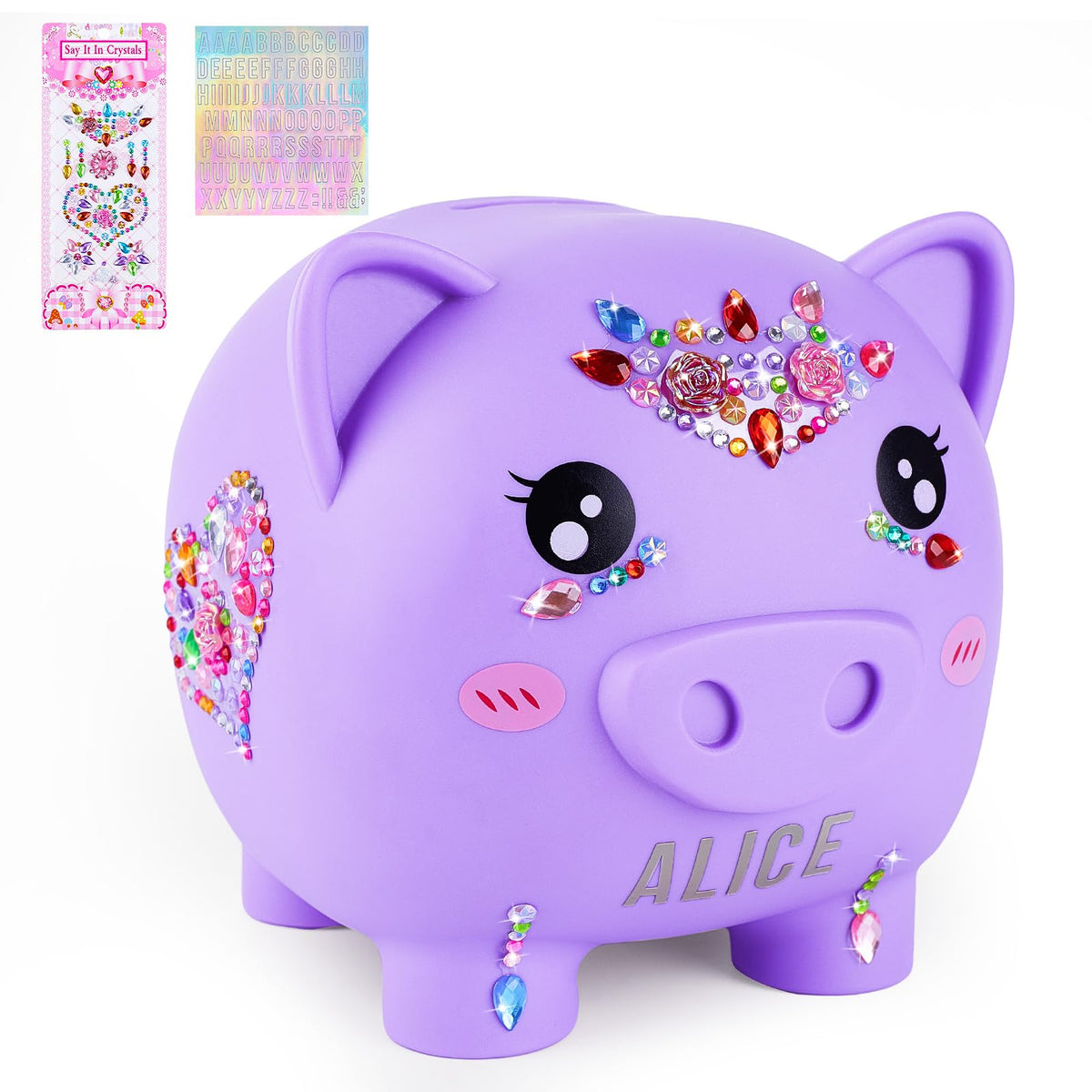 MHJY Piggy Bank Girls with DIY stickers for personalized savings fun.