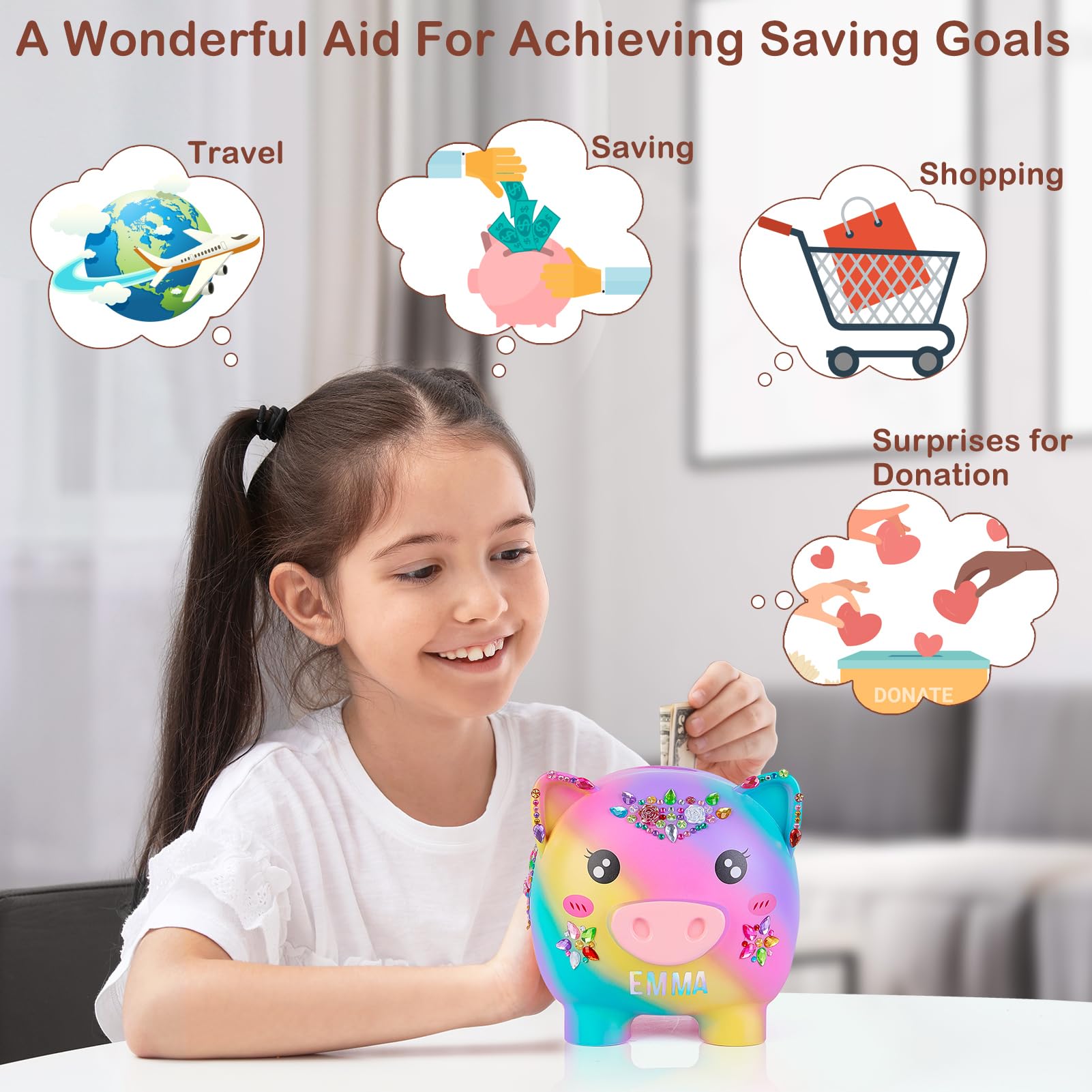 MHJY piggy bank made of rotocasted resin, durable for daily use.