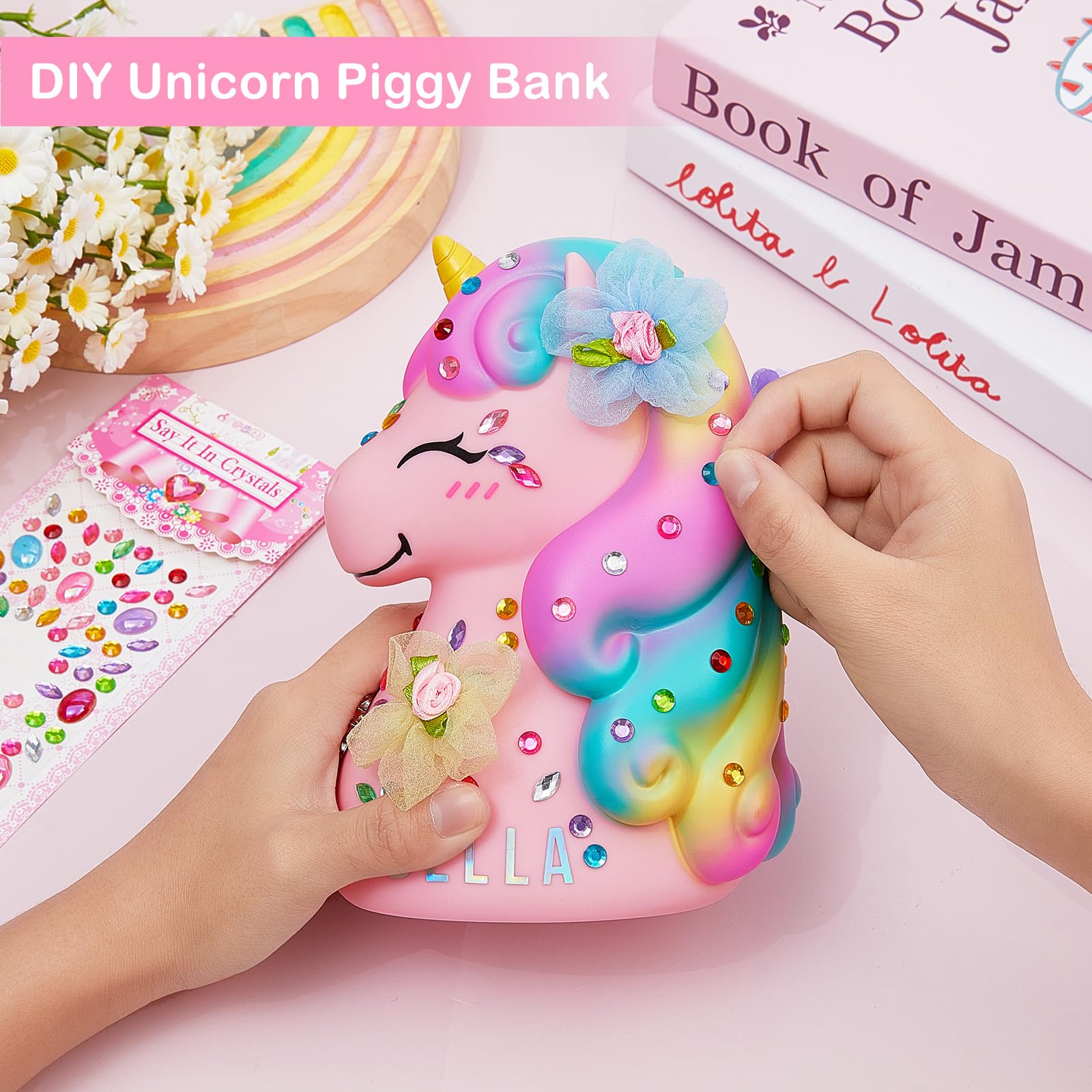 Durable vinyl MHJY piggy bank designed to withstand daily use