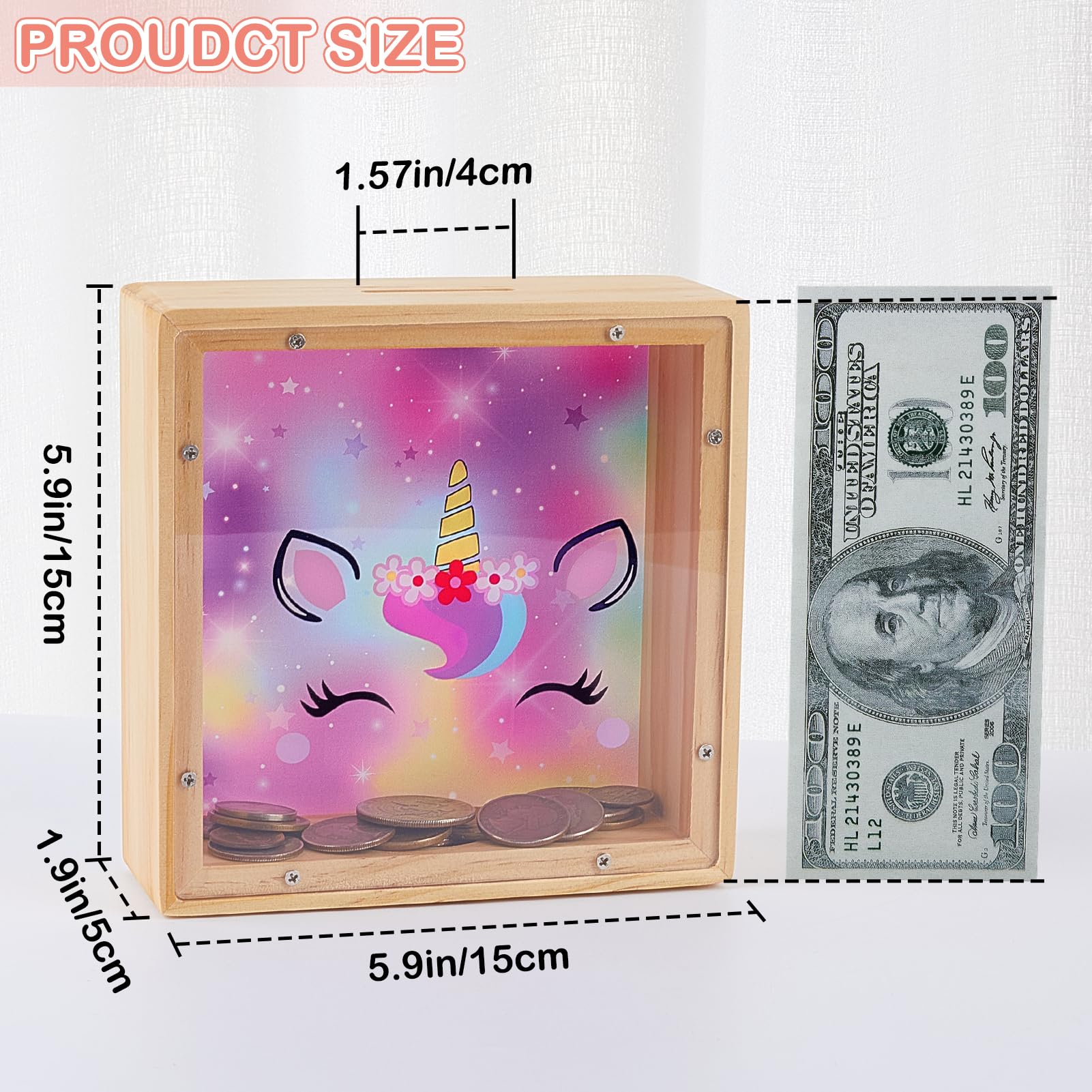 MHJY piggy bank with coins inside illustrating savings progress