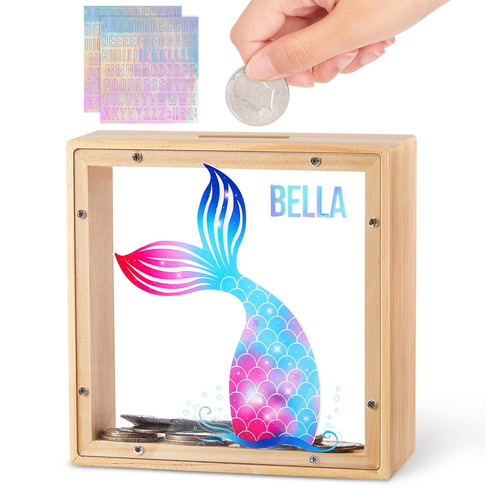 MHJY wooden piggy bank with dinosaur pattern for kids' saving fun