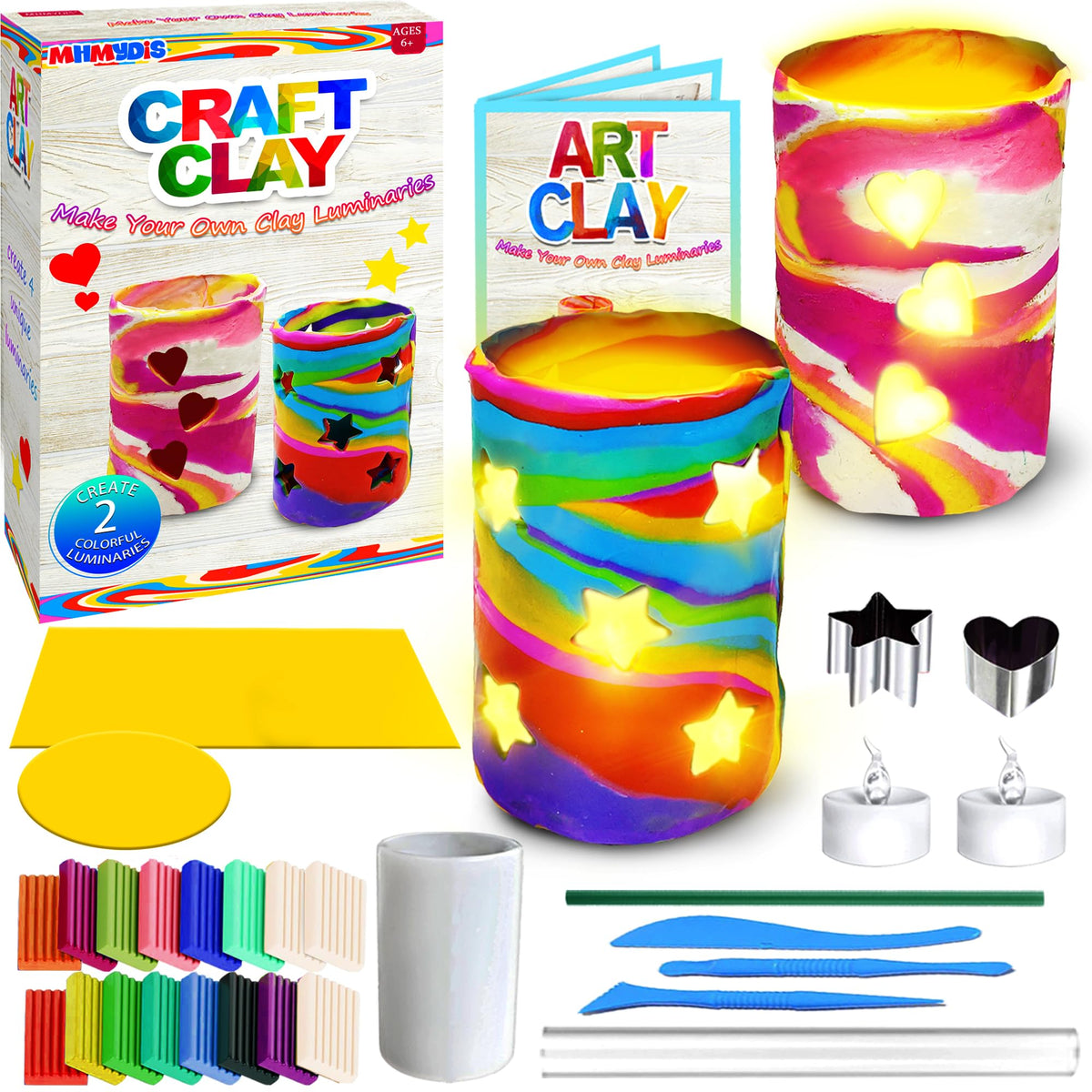 MHMYDIS clay luminaries kit box with colorful clay and molds for crafting