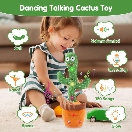 MIAODAM Dancing Cactus Toy lights up and sings, enhancing sensory play for babies