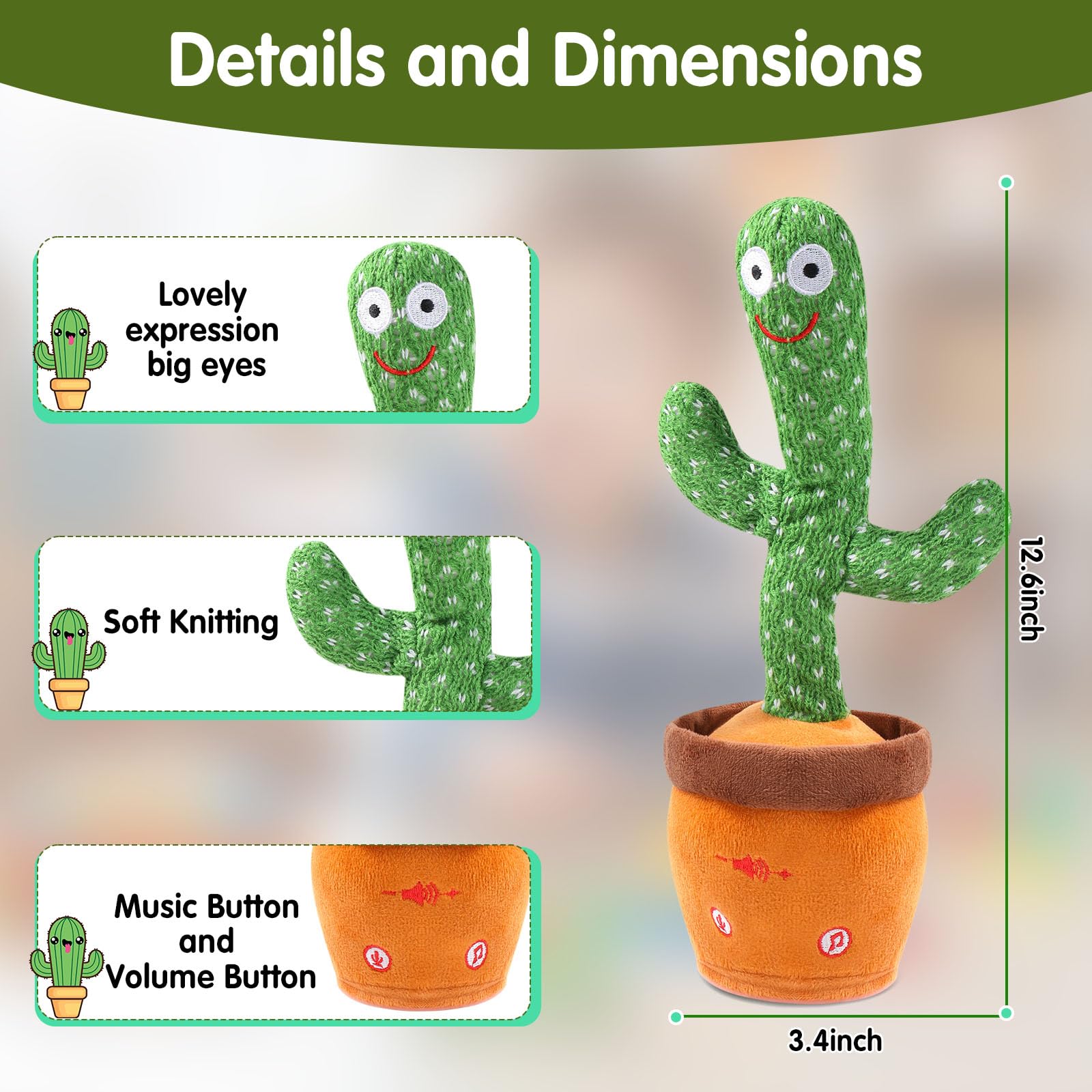 MIAODAM Dancing Cactus Toy size 12 inches for compact play